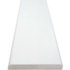 Pure White Stone quartz engineered bullnose edge saddle threshold in polished white finish, 3/4 inch thick, for smooth flooring transitions
