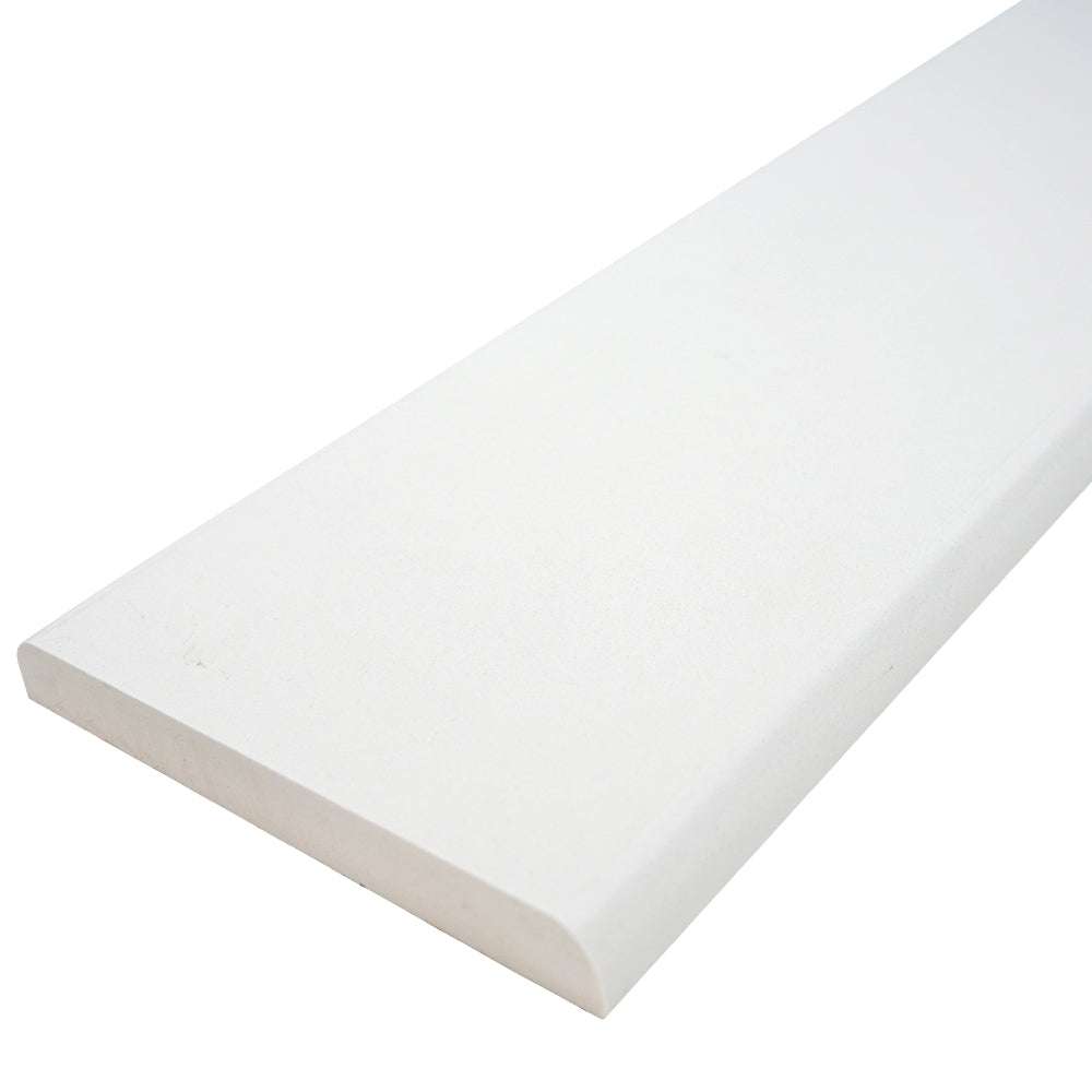 Pure white quartz stone bullnose edge saddle threshold with polished finish and 3/4 inch thickness for smooth flooring transitions