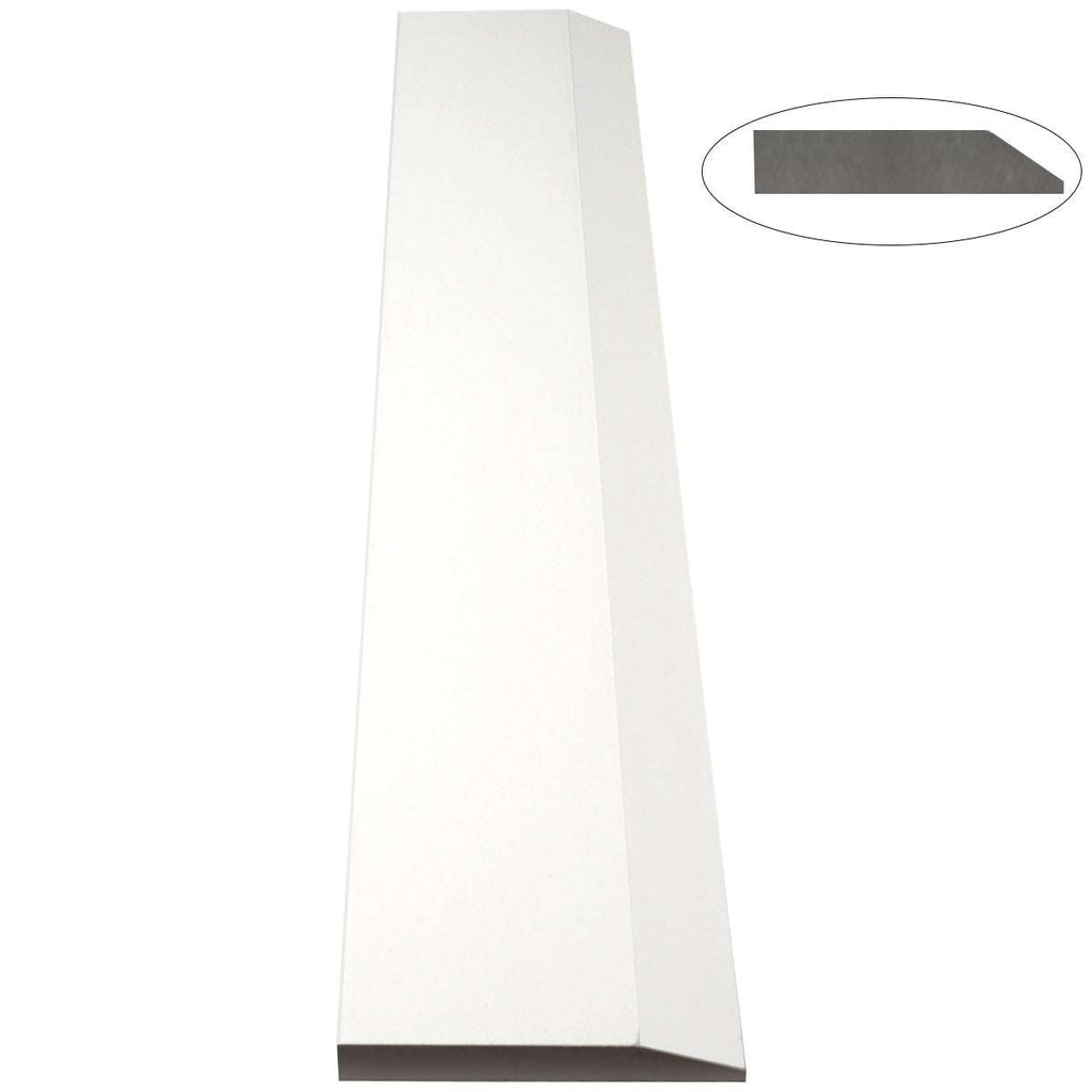 Pure white quartz engineered stone saddle threshold with polished finish and beveled edge for smooth floor transitions