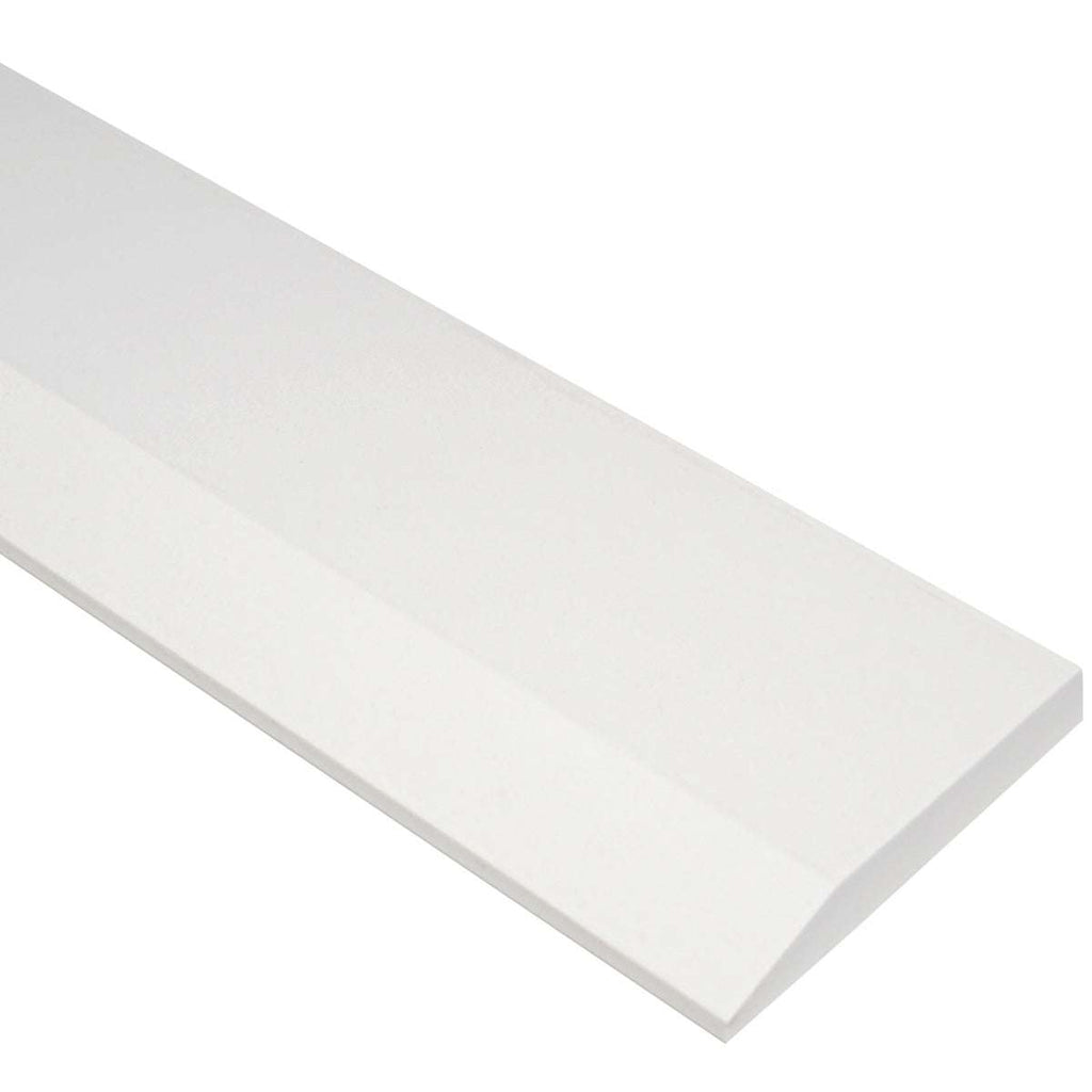 Pure white quartz engineered stone saddle threshold with polished finish and beveled edge for smooth floor transitions