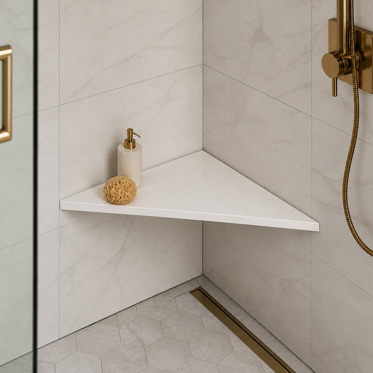 Pure White Stone Triangle Corner Shower Seat