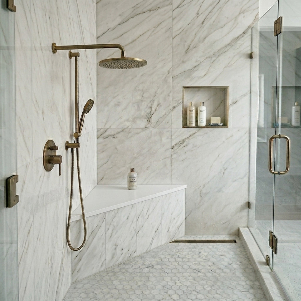 Pure White Stone Triangle Corner Shower Seat