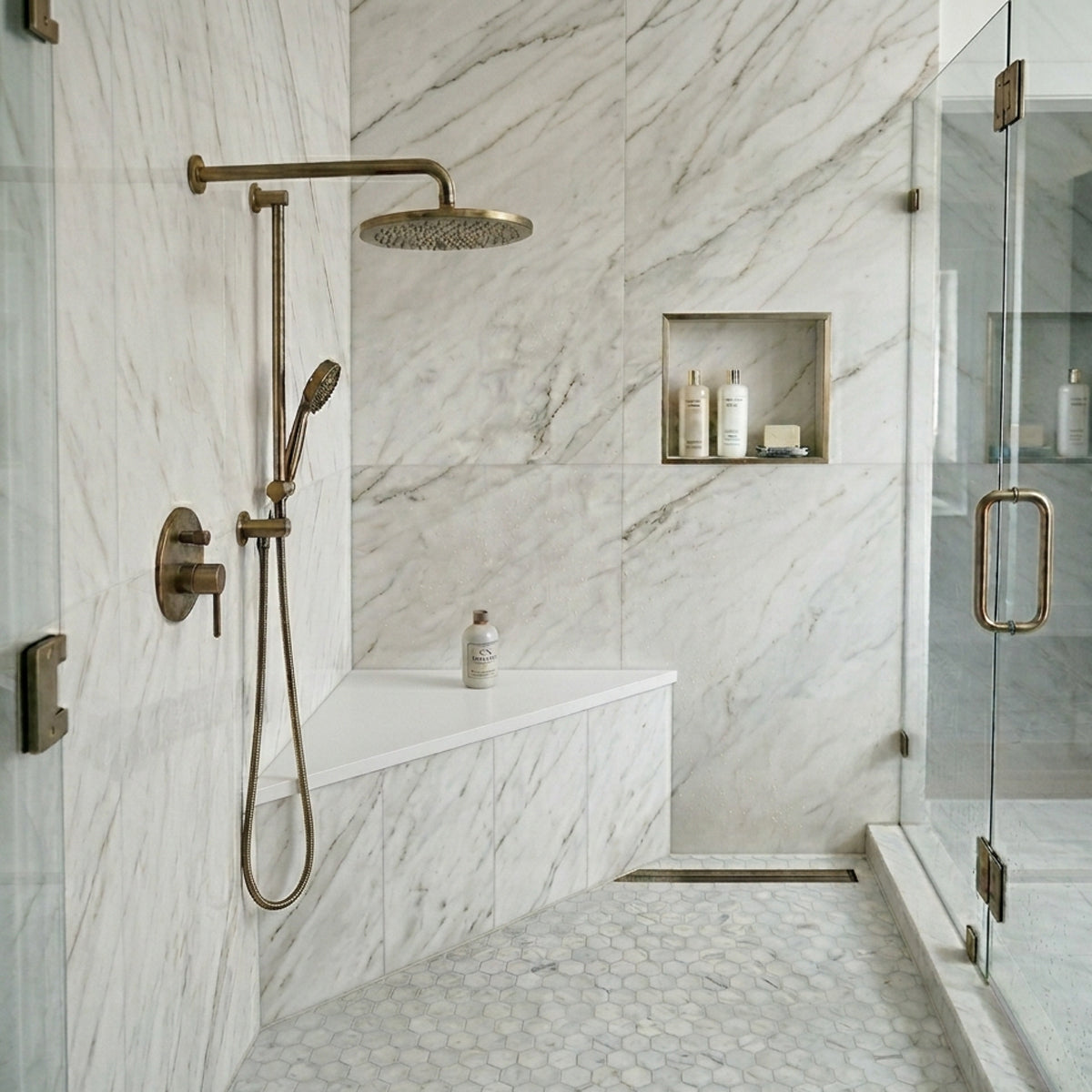 Pure White Stone Triangle Corner Shower Seat