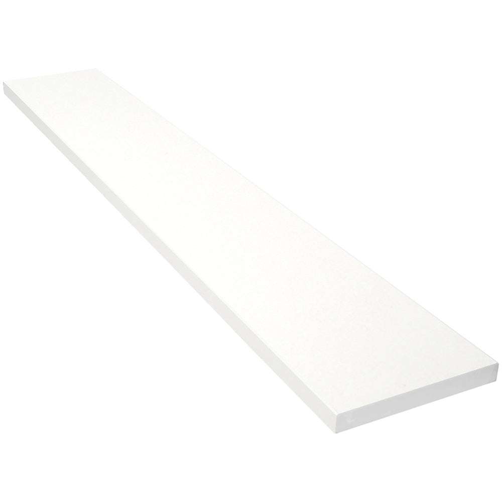 Pure white quartz engineered stone shower curb with polished finish and beveled edges, 3/4 inch thick