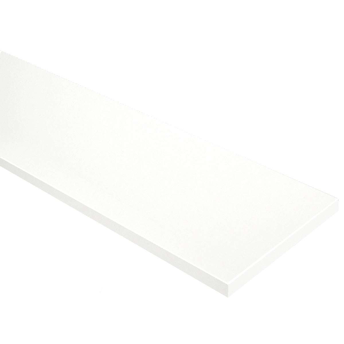 Pure white quartz engineered stone knee wall cap with polished finish and bevelled edges for shower walls