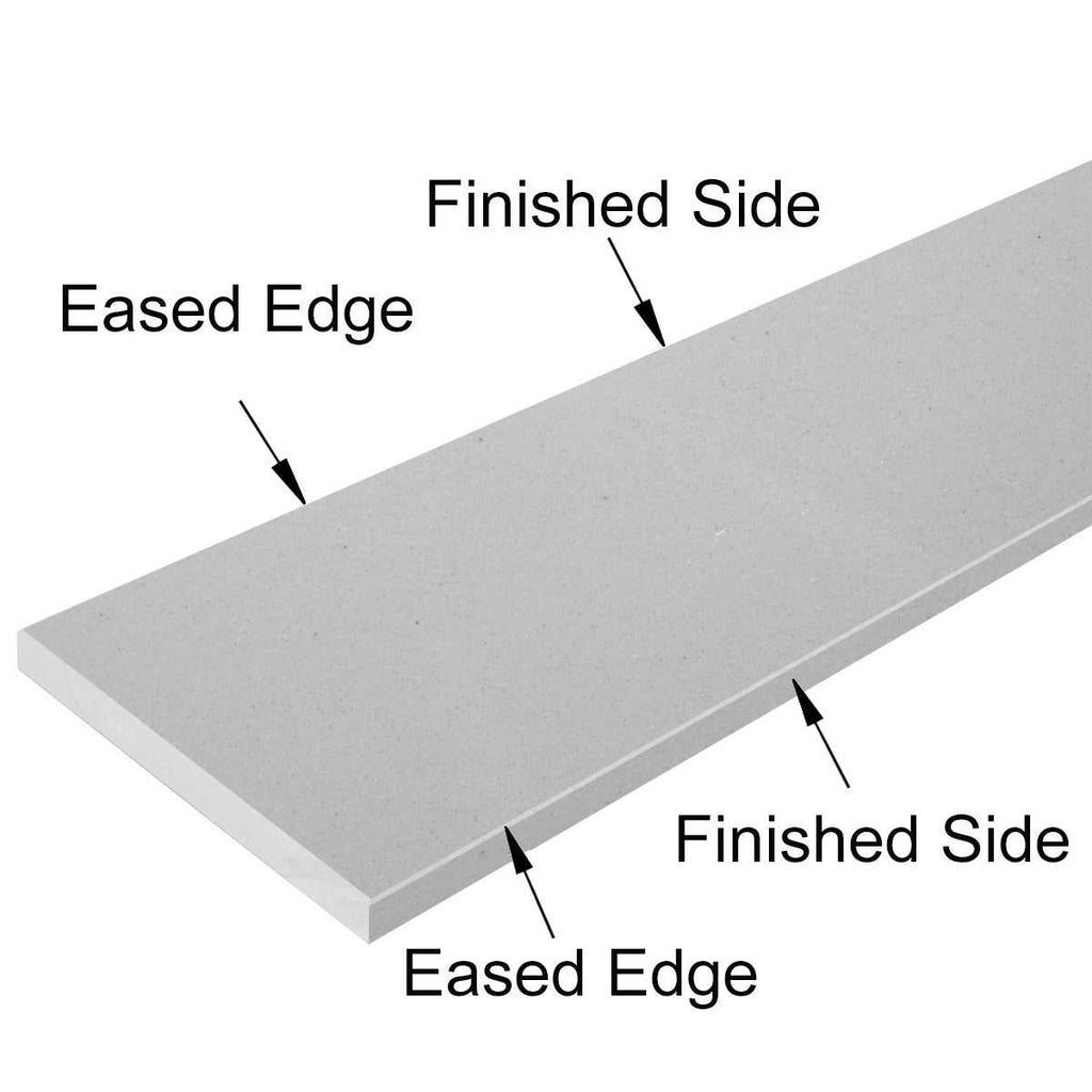 Silver grey stone quartz engineered saddle threshold with polished finish and bevelled edges for seamless floor transitions