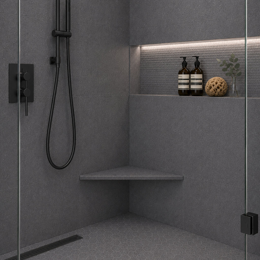 Space Grey Stone Triangle Corner Shower Seat