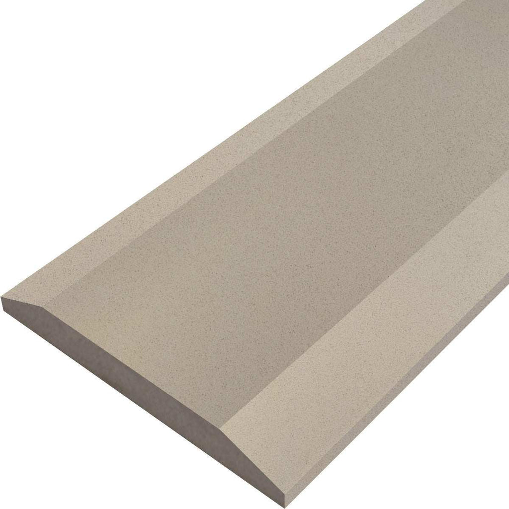 Taupe Grey Stone quartz ADA saddle threshold with polished finish and beveled edges, 3/4 inch thickness.