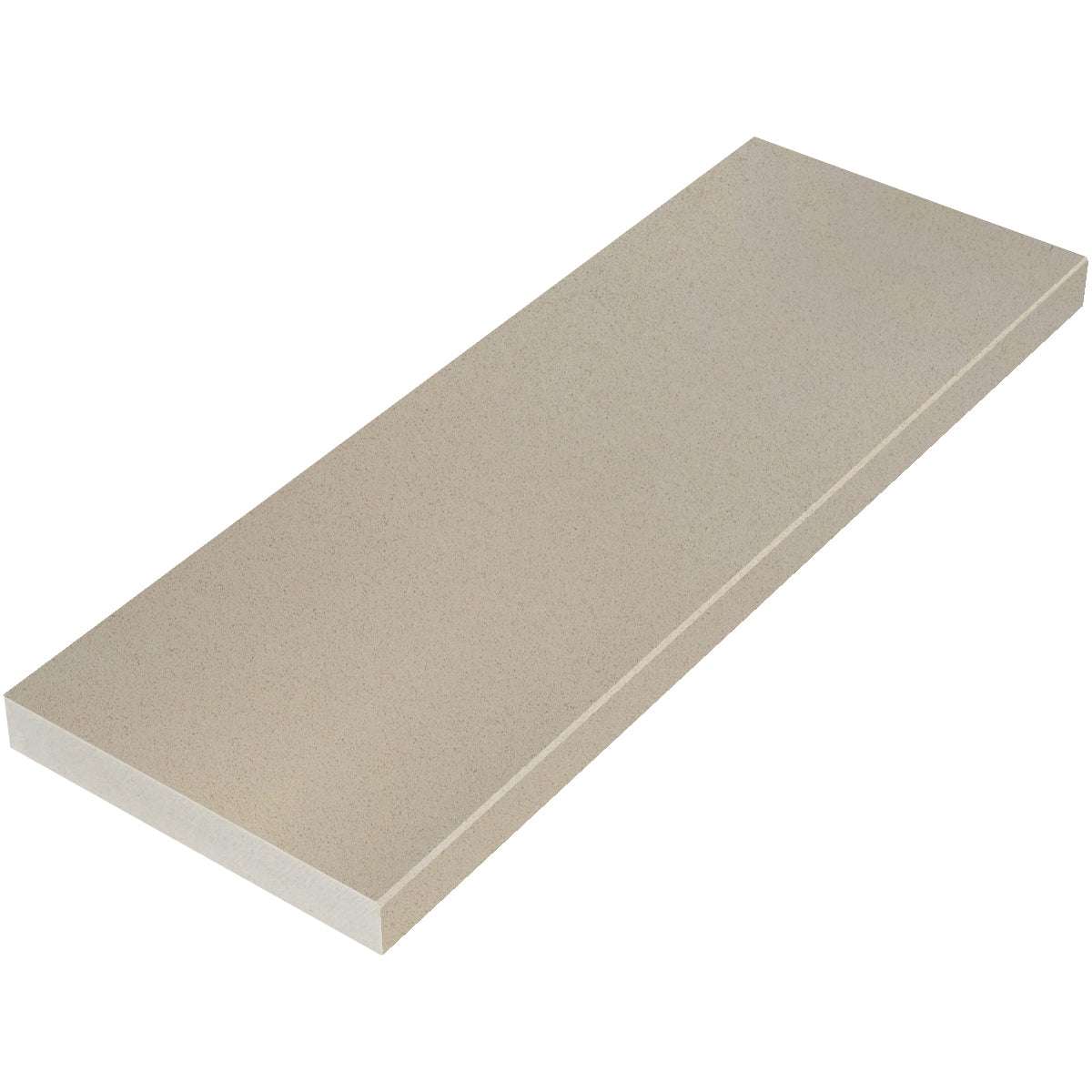 Taupe grey quartz engineered stone window sill with polished finish and subtle bevel edge
