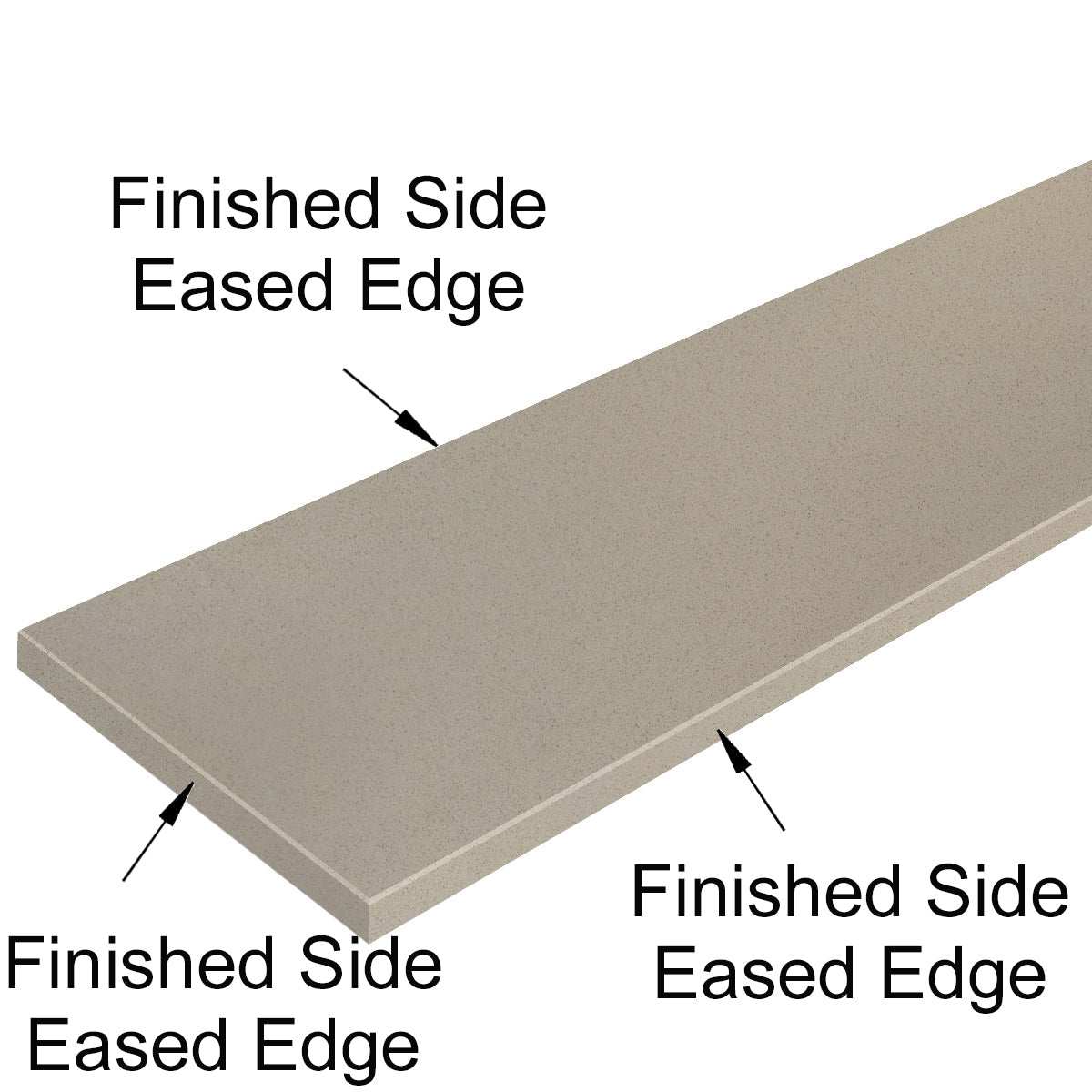 Taupe grey quartz engineered stone knee wall cap with polished finish and bevelled edges