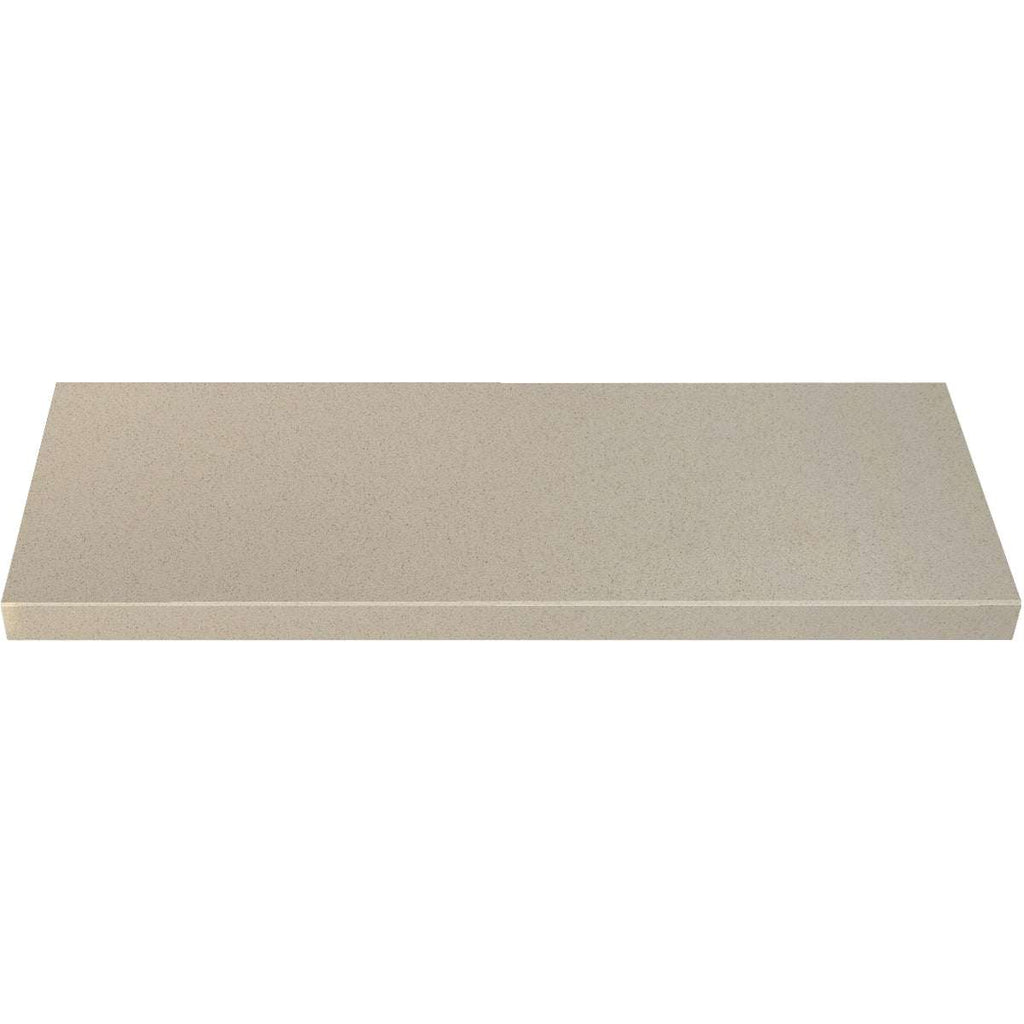 Taupe grey quartz engineered stone window sill with polished finish and subtle bevel, durable and moisture-resistant silver grey stone surface