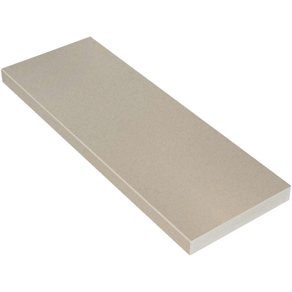 Taupe grey quartz engineered stone niche shelf with polished finish and beveled edge