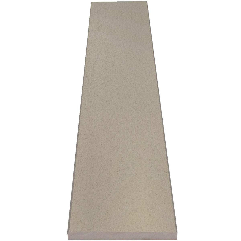 Taupe Grey Stone quartz engineered shower curb with polished finish and beveled edges